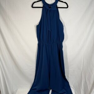 London Times NWT‎ Halter Jumpsuit Tie Neck Sleeveless Blue Size 12
